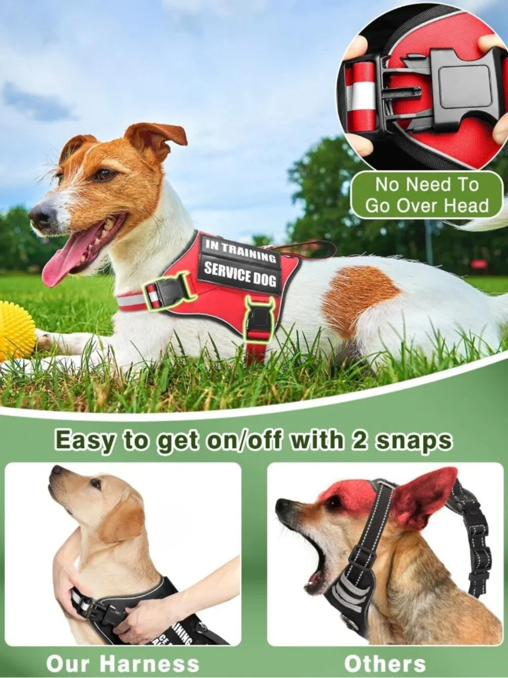 Adjustable Reflective Service Dog Vest Harness & Leash Set + 10 Patches, XS